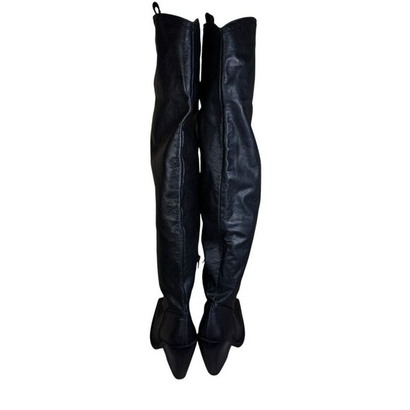 ZARA Black Leather Over-the-Knee Cowboy Boots 8.5 US / 39 EU Western Chic - Picture 11 of 15